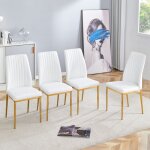 Kodise lot de 4 chaises de salle � manger en similicuir pu blanc avec pieds en m�tal dor�