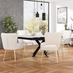 Kodise lot de 4 chaises en velours pieds m�tal dor� accoudoirs - beige et or