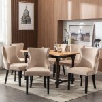 Kodise lot de 6 chaises de salle � manger en velours avec dossier rembourr� et pieds en bois - beige