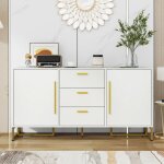 Kodise buffet blanc buffet �l�gant avec 2 portes textur�es et 3 tiroirs - pour salle � manger et salon ...