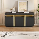 Kodise buffet noir avec 3 portes et �tag�res r�glables - 140 x 38 x 70 cm - pour salon et salle � manger ...