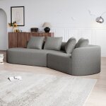 Kodise canap� dangle 3 places en chenille gris clair accoudoir droit quatre coussins