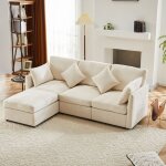 Kodise canap� dangle convertible 3 - 4 places en tissu chenille beige avec pouf amovible