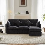 Kodise canap� dangle convertible 3 - 4 places en tissu chenille gris avec pouf amovible