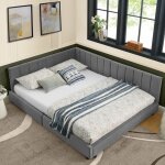 Kodise lit banquette 160x200 cm lit adulte avec dossier rembourr� et sommier � lattes - velours gris ...
