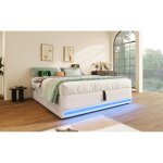 Kodise lit enfant 140 x 200 cm beige tissu lin avec lumi�re led ports usb et type - c sans sommier matelas ...