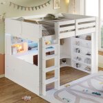 Kodise lit mezzanine 140x200 cm lit enfant avec armoire 3 tiroirs bureau et �clairage led - blanc - sans ...
