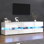 Meuble tv - kodise - kodise meuble tv blanc - 160x39x45 cm - brillant laqu� - 2 portes 1 tiroir �clairage ...