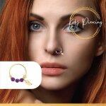 Kody piercing anneau or 9 carats orn de 3 opales violettes et sa feuille dor