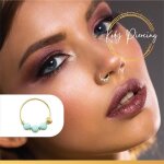 Kody piercing anneau en or jaune 14 carats avec 3 pierres pr�cieuses en opale vert deau