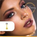 Piercing labret - kody - or creux 9 carats - zircon cubique 2mm - longueur 8mm - mixte
