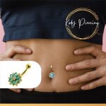 Kody piercing nombril fleur zirconium turquoise plaqu or 18 carats