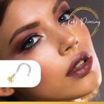 Bijou piercing nez - kody piercing - tige courb�e - or 14 carats - motif �toile 3mm - style affirm� et ...