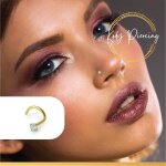 Piercing nez - kody - or 14 carats - zircon cubique 15mm - tige courbe - mixte