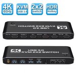 Kvm switch double �cran 2x2 hdmi 4k 60hz extension / miroir usb 3. 0 audio s�par�e prise casque 3. 5mm ...