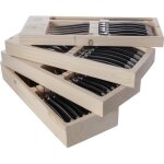 Mnagre 24 pices - laguiole leclair - noir - acier inoxydable - bote en bois - couverts complets