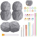 Laine chenille pour crochet - sightmark - lot de 3 pelotes - 100 g par pelote - gris clair - moelleux ...