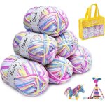 Laine multicolore pour tricot - sightmark - 6x50g pelotes - acrylique - violet blanc jaune - 300g total ...