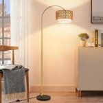 Lampadaire arqu� - nettlife - style boh�me - dor� rotin / m�tal - hauteur r�glable 165 - 180 cm - led ...