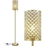 Lampadaire en cristal - suteo - 169 cm - or - interrupteur au pied - base e26 - abat - jour en cristal ...