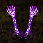 Lampadaire halloween - dcoration - main de squelette - lumineux - violet - intrieur / extrieur