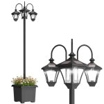 Lampadaire ext�rieur - outsunny - 3 t�tes led avec bac � fleurs �tanche hauteur r�glable - acier abs ...