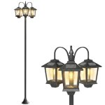 Lampadaire ext�rieur solaire - outsunny - 3 t�tes - capteur automatique cr�puscule � laube ip44 - aluminium ...