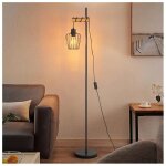 Lampadaire homefire pour salon en bois douille e27 style vintage m�tal noir 152 cm
