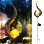 Lampadaire de jardin solaire flamme led - noir - m�tal - etanche ip44 - d�coration f�te jardin pelouse ...