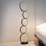 Lampadaire led dimmable en aluminium noir - 110x26x20cm - anneau moderne  5 flammes - interrupteur tactile ...