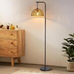 Lampadaire - nettlife - hauteur 164 cm - noir - abat - jour en corde - interrupteur au pied