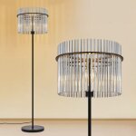 Lampadaire nettlife en verre noir moderne avec interrupteur au pied culot e27 id�al comme lampe de lecture. ...
