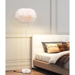 Lampadaire en plume - swamee - 150 cm - blanc - interrupteur au pied - base e27 - plumes blanches - abat ...