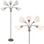 Lampadaire r�glable 5 t�tes - suteo - nickel satin - blanc d�poli - 40x40x170 cm - lecture - interrupteur ...