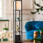 Lampadaire sur pied en bois avec 3 etag�res 160cm avec e27(sans ampoule) et max 60w 26 * 26 * 159cm (noir) ...