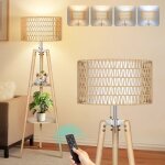 Lampadaire tr�pied bois dimmable - swamee - 45x45x155 cm - rotin et tissu - dimmable - fonction m�moire ...