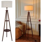 Lampadaire tr�pied bois avec tablette abat - jour tissu style vintage noyer interrupteur au pied h154 ...