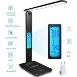 Lampe de bureau rechargeable - lampe de table rglable pliable avec calendrier temprature et rveil ...