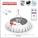 Lampe de camping solaire led rechargeable par usb avec t�l�commande lampe de tente �tanche ipx7 � 5 modes ...