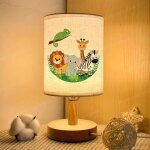 Lampe de chevet motifs de animal lampe de chevet 3 couleurs base en bois abat jour rond en lin lampe ...