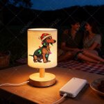 Lampe de chevet motifs de nordique teckel lampe de chevet 3 couleurs base en bois abat jour rond en lin ...