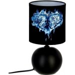 Lampe de chevet pied boule tete de mort coeur flamme bleu