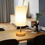 Lampe de chevet avec port usb - lampe console tactile avec abat - jour rond en lin convient pour salon ...