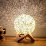 Lampe de chevet - rotin - usb rechargeable - led haute luminosit� - beige
