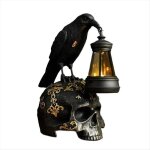 Lampe de corbeau gothique dhalloween en r�sine sculpture de cr�ne de corbeau veilleuse pour d�corations ...