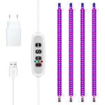 Lampe croissance plantes led rouge bleu minuterie 3 / 9 / 12h �clairage horticole 4 tubes int�rieur