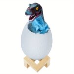 Lampe dinosaure - usb rechargeable veilleuse enfant - 3 couleurs avec base en bois - lampe 3d dinosaure ...