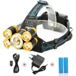 Lampe frontale puissante 8000 lm sgodde - 1� cree t6 + 4� cree xpe zoomable �tanche 2� 18650