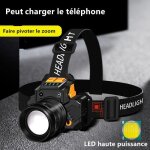 Lampe frontale puissante avec led de 1800 lumens pour course marche camping randonne