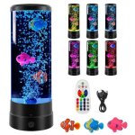 Lampe � lave led fantaisie avec poisson - lampe led colonne deau � bulles - lampe dambiance - noir